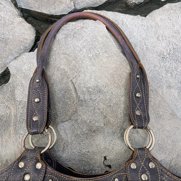 American West Tooled Leather Purse Purple - Picture 4 of 10